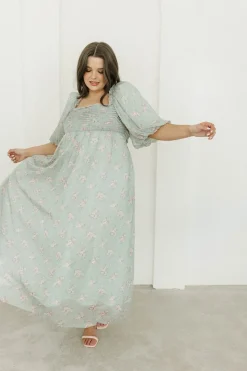 Clearance Worth Collective Melody Maxi Dress in Turquoise Floral - Bump Friendly & Inclusive Sizi