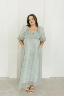 Clearance Worth Collective Melody Maxi Dress in Turquoise Floral - Bump Friendly & Inclusive Sizi