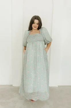 Clearance Worth Collective Melody Maxi Dress in Turquoise Floral - Bump Friendly & Inclusive Sizi