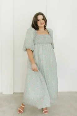 Clearance Worth Collective Melody Maxi Dress in Turquoise Floral - Bump Friendly & Inclusive Sizi
