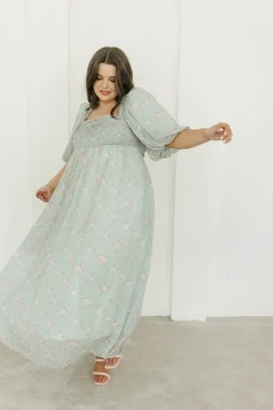Clearance Worth Collective Melody Maxi Dress in Turquoise Floral - Bump Friendly & Inclusive Sizi