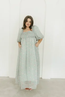 Clearance Worth Collective Melody Maxi Dress in Turquoise Floral - Bump Friendly & Inclusive Sizi