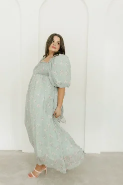 Clearance Worth Collective Melody Maxi Dress in Turquoise Floral - Bump Friendly & Inclusive Sizi