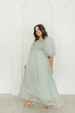 Clearance Worth Collective Melody Maxi Dress in Turquoise Floral - Bump Friendly & Inclusive Sizi