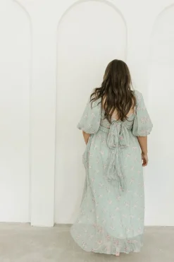Clearance Worth Collective Melody Maxi Dress in Turquoise Floral - Bump Friendly & Inclusive Sizi