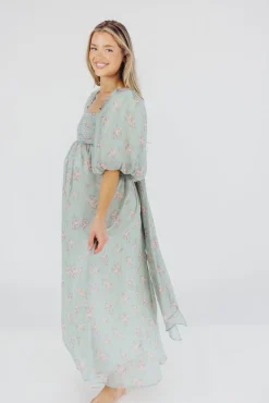 Clearance Worth Collective Melody Maxi Dress in Turquoise Floral - Bump Friendly & Inclusive Sizi
