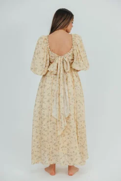 Sale Worth Collective Melody Maxi Dress with Pleats and Bow Detail in Yellow Floral - Bump F