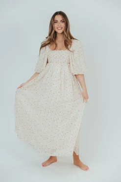 Best Worth Collective Melody Maxi Dress with Pleats and Bow Detail in Ivory Floral- Bump Fri