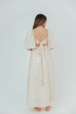 Best Worth Collective Melody Maxi Dress with Pleats and Bow Detail in Ivory Floral- Bump Fri