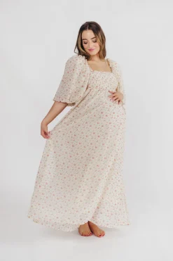 Best Worth Collective Melody Maxi Dress with Pleats and Bow Detail in Ivory Floral- Bump Fri