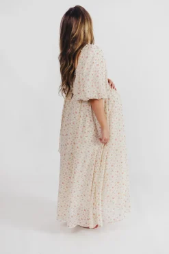 Best Worth Collective Melody Maxi Dress with Pleats and Bow Detail in Ivory Floral- Bump Fri