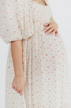 Best Worth Collective Melody Maxi Dress with Pleats and Bow Detail in Ivory Floral- Bump Fri