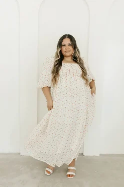 Best Worth Collective Melody Maxi Dress with Pleats and Bow Detail in Ivory Floral- Bump Fri