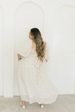 Best Worth Collective Melody Maxi Dress with Pleats and Bow Detail in Ivory Floral- Bump Fri