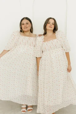 Best Worth Collective Melody Maxi Dress with Pleats and Bow Detail in Ivory Floral- Bump Fri