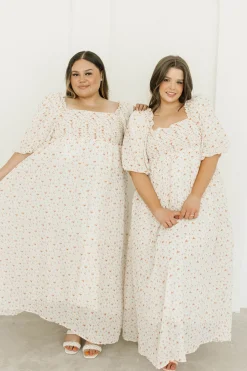 Best Worth Collective Melody Maxi Dress with Pleats and Bow Detail in Ivory Floral- Bump Fri