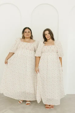 Best Worth Collective Melody Maxi Dress with Pleats and Bow Detail in Ivory Floral- Bump Fri