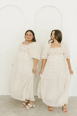 Best Worth Collective Melody Maxi Dress with Pleats and Bow Detail in Ivory Floral- Bump Fri