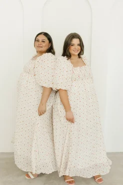 Best Worth Collective Melody Maxi Dress with Pleats and Bow Detail in Ivory Floral- Bump Fri