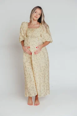 Sale Worth Collective Melody Maxi Dress with Pleats and Bow Detail in Yellow Floral - Bump F