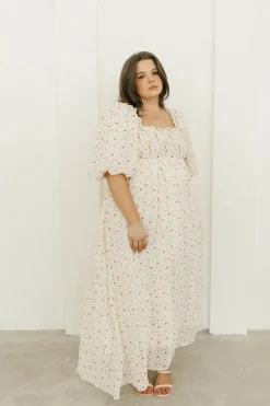 Best Worth Collective Melody Maxi Dress with Pleats and Bow Detail in Ivory Floral- Bump Fri