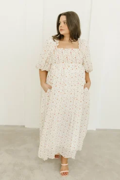 Best Worth Collective Melody Maxi Dress with Pleats and Bow Detail in Ivory Floral- Bump Fri