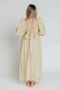 Sale Worth Collective Melody Maxi Dress with Pleats and Bow Detail in Yellow Floral - Bump F