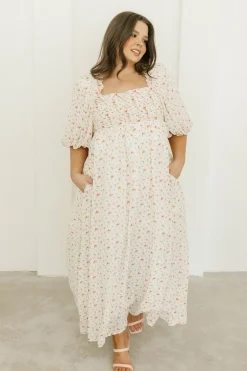 Best Worth Collective Melody Maxi Dress with Pleats and Bow Detail in Ivory Floral- Bump Fri