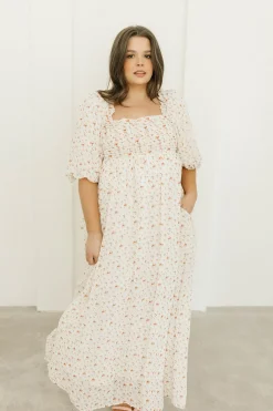 Best Worth Collective Melody Maxi Dress with Pleats and Bow Detail in Ivory Floral- Bump Fri