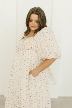 Best Worth Collective Melody Maxi Dress with Pleats and Bow Detail in Ivory Floral- Bump Fri