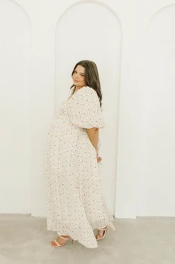 Best Worth Collective Melody Maxi Dress with Pleats and Bow Detail in Ivory Floral- Bump Fri