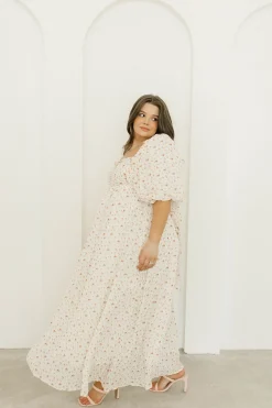 Best Worth Collective Melody Maxi Dress with Pleats and Bow Detail in Ivory Floral- Bump Fri