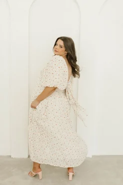 Best Worth Collective Melody Maxi Dress with Pleats and Bow Detail in Ivory Floral- Bump Fri
