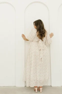 Best Worth Collective Melody Maxi Dress with Pleats and Bow Detail in Ivory Floral- Bump Fri