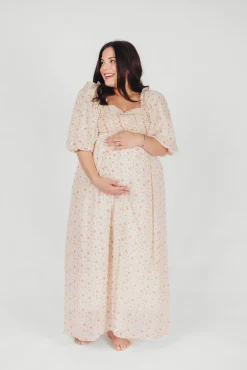 Best Worth Collective Melody Maxi Dress with Pleats and Bow Detail in Ivory Floral- Bump Fri