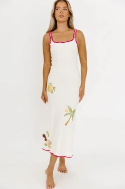 Sale Worth Collective Meyer Embroidered Sweater Dress in Cream (Restock Ships in 5/23)