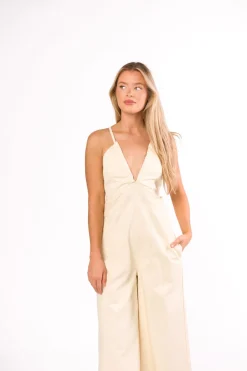 New Worth Collective Midweek 100% Cotton Denim Jumpsuit in Ivory
