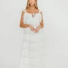 Discount Worth Collective Mikayla 100% Cotton Lace and Gauze Contrast Tiered Maxi Dress in Off-W