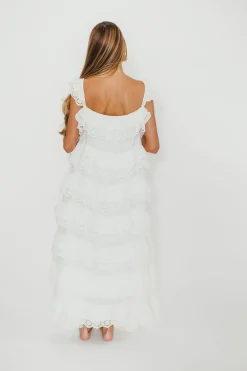 Discount Worth Collective Mikayla 100% Cotton Lace and Gauze Contrast Tiered Maxi Dress in Off-W