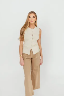 Hot Worth Collective Mila Knit Top in Ecru - Nursing Friendly