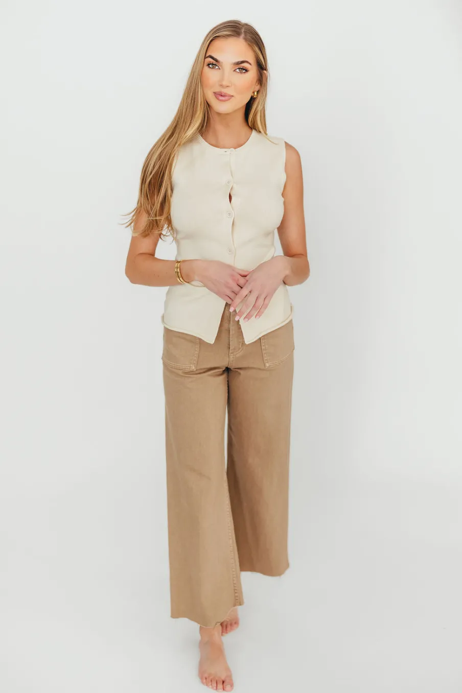 Hot Worth Collective Mila Knit Top in Ecru - Nursing Friendly