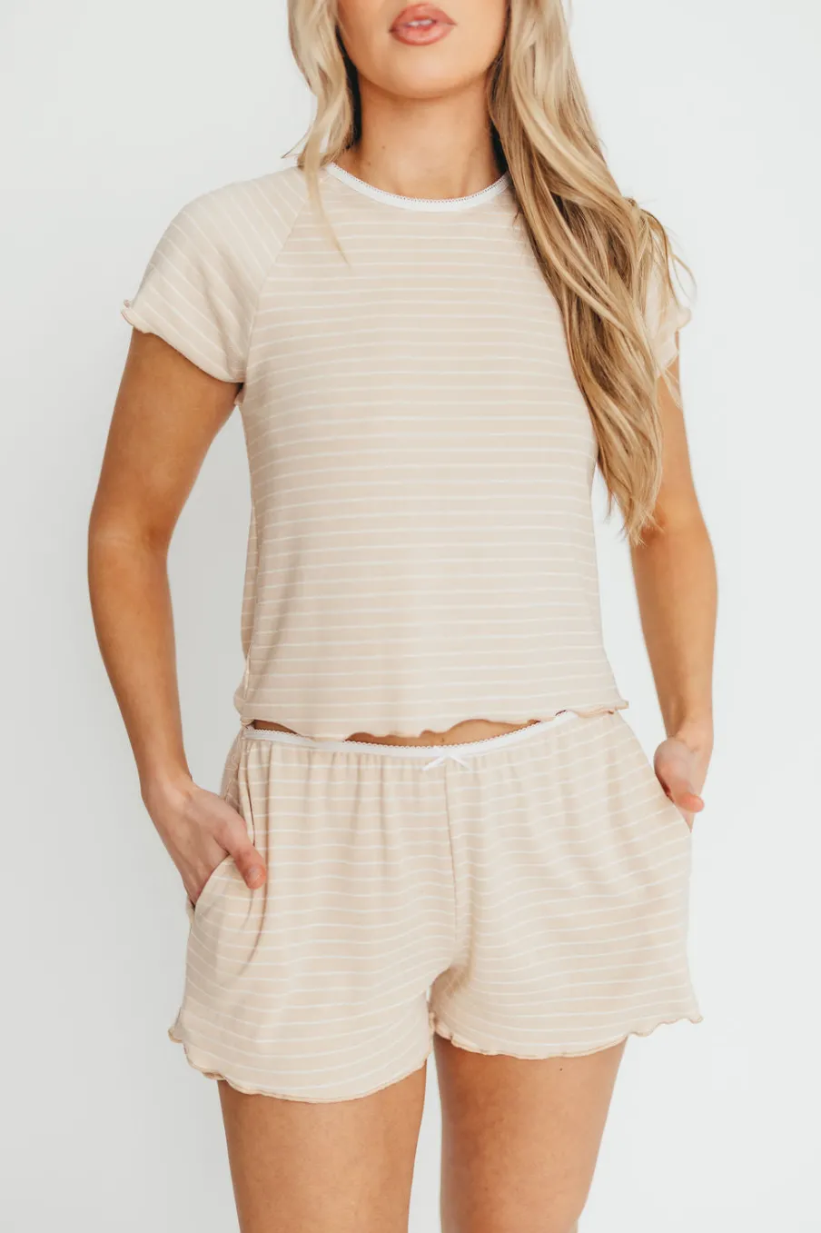 Sale Worth Collective Millie Striped Baby Tee and Shorts Set in Blush