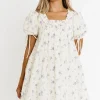 Sale Worth Collective Minnie 100% Cotton Floral Babydoll Dress in Ivory