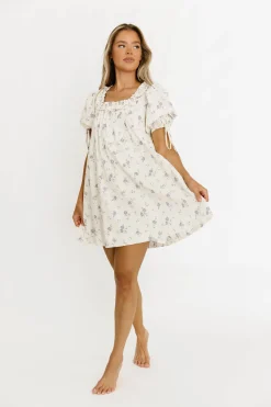 Sale Worth Collective Minnie 100% Cotton Floral Babydoll Dress in Ivory