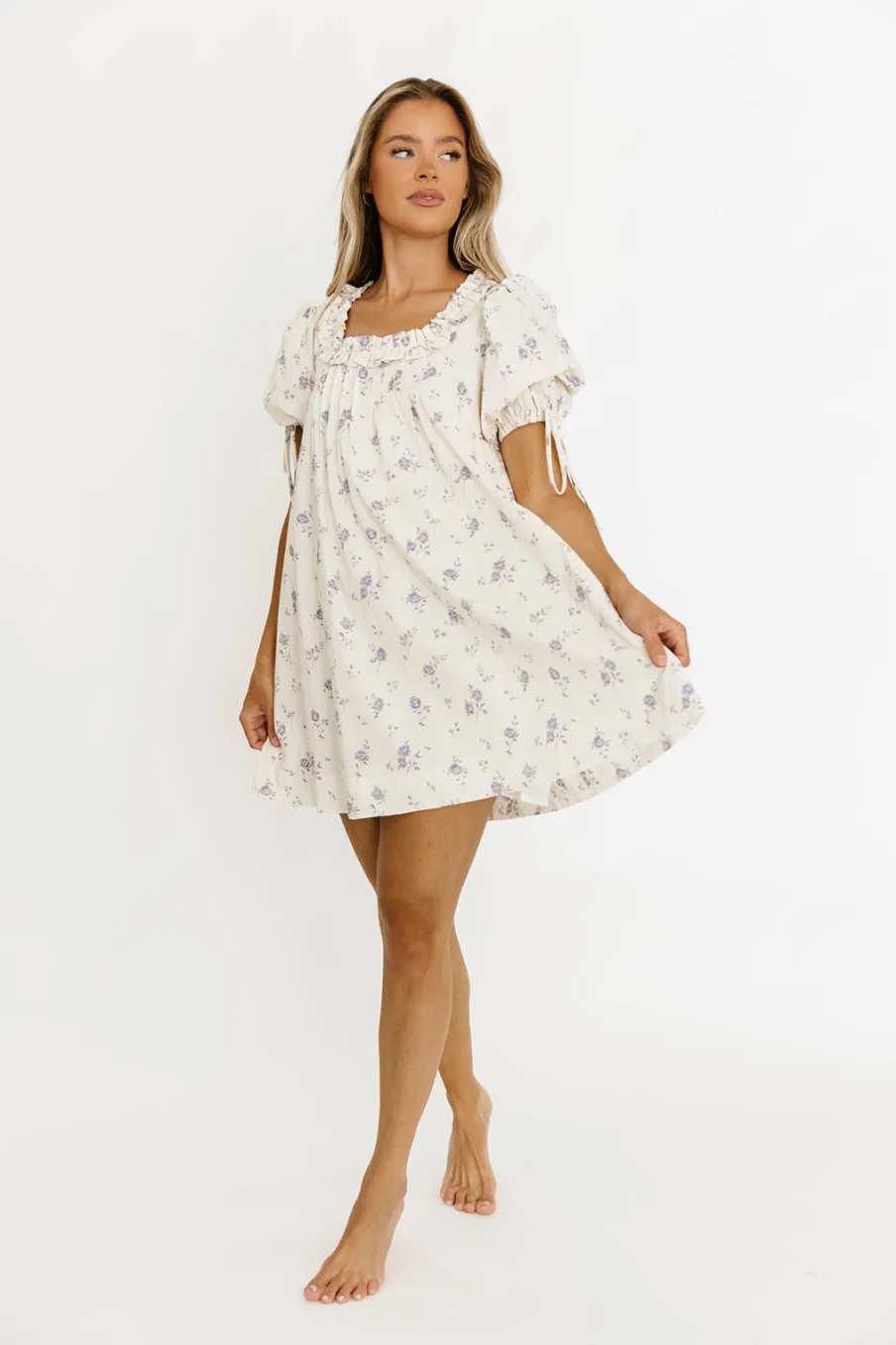 Sale Worth Collective Minnie 100% Cotton Floral Babydoll Dress in Ivory