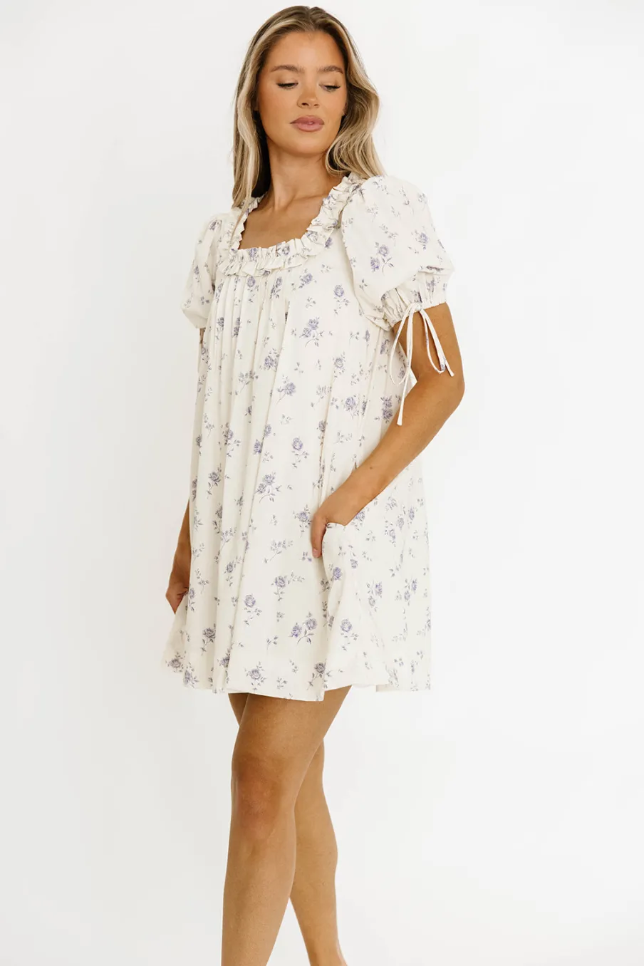 Sale Worth Collective Minnie 100% Cotton Floral Babydoll Dress in Ivory
