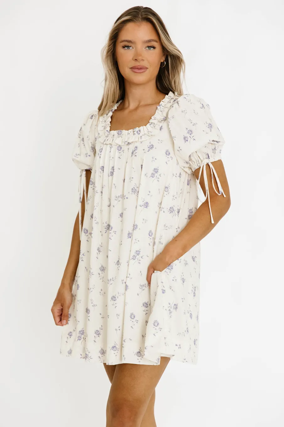 Sale Worth Collective Minnie 100% Cotton Floral Babydoll Dress in Ivory
