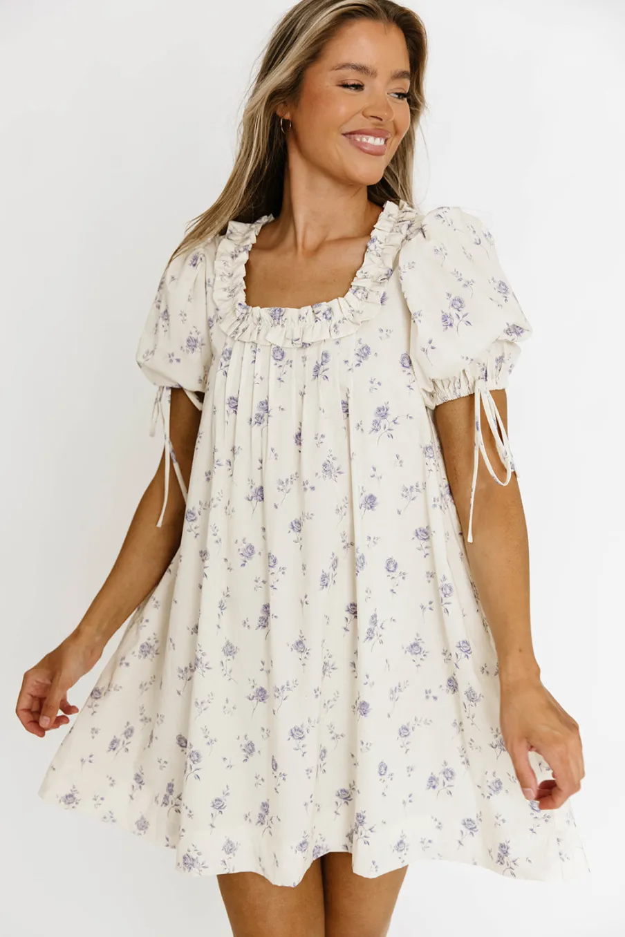 Sale Worth Collective Minnie 100% Cotton Floral Babydoll Dress in Ivory