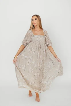 Fashion Worth Collective Mona Maxi Dress in Beige/Brown Floral (Restocking in Early August)