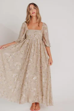 Fashion Worth Collective Mona Maxi Dress in Beige/Brown Floral (Restocking in Early August)